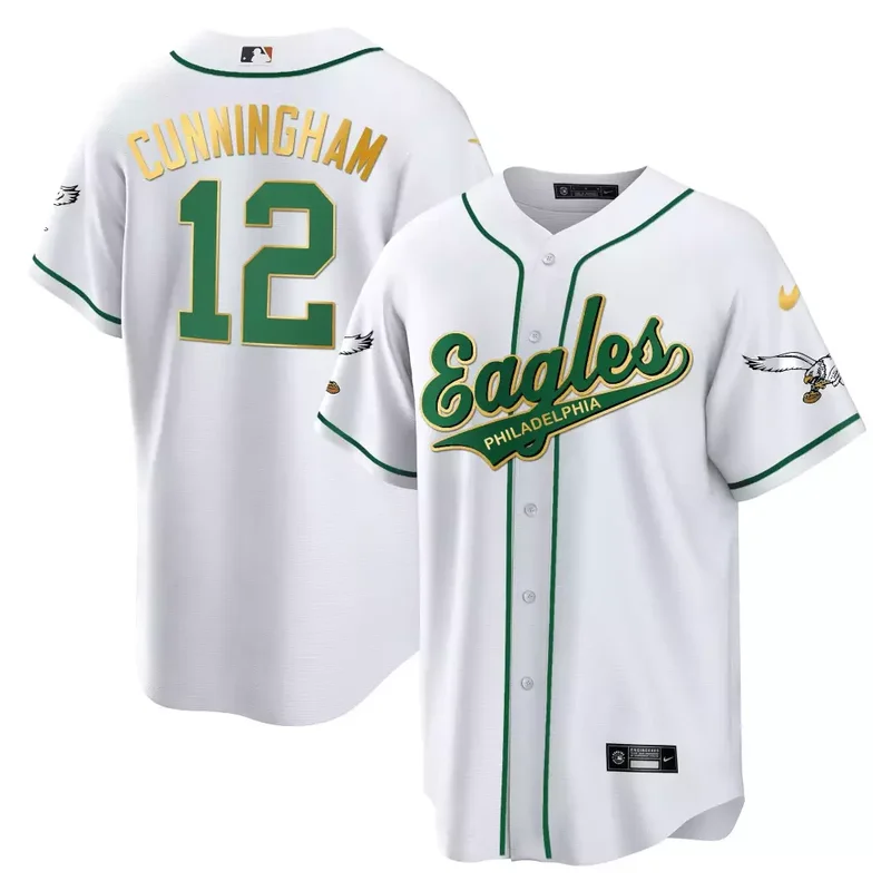 Randall Cunningham White EAGLES KELLY GREEN BASEBALL JERSEY ALL STITCHED - Image 4