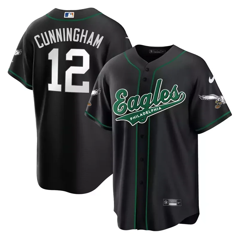 Randall Cunningham White EAGLES KELLY GREEN BASEBALL JERSEY ALL STITCHED - Image 2