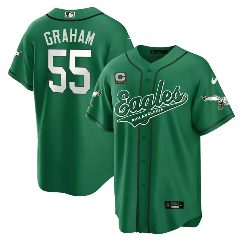 Randall Cunningham White EAGLES KELLY GREEN BASEBALL JERSEY ALL STITCHED - Image 5