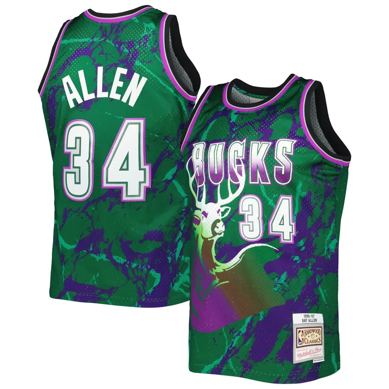 Ray Allen Milwaukee Bucks 1996-97 Hardwood Classics Marble Jersey - Green NBA