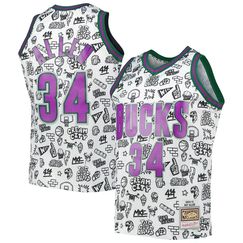 Ray Allen Milwaukee Bucks 1996-97 Hardwood Classics Marble Jersey - Green NBA - Image 2