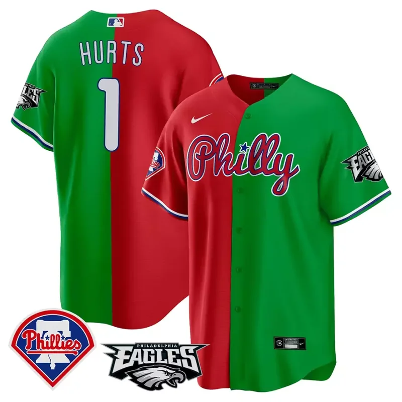 Red Green Bryce Harper Split Phillies Eagles Cool Base Jersey All Stitched - Image 5