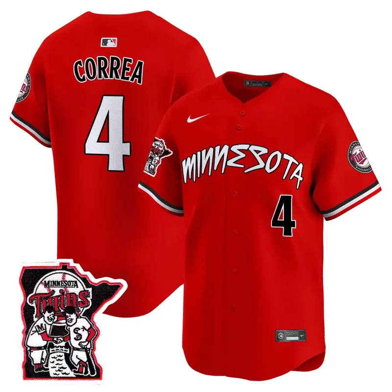 Red Carlos Correa Minnesota Twins Shaking Hands Patch Vapor Premier Limited Jersey All Stitched