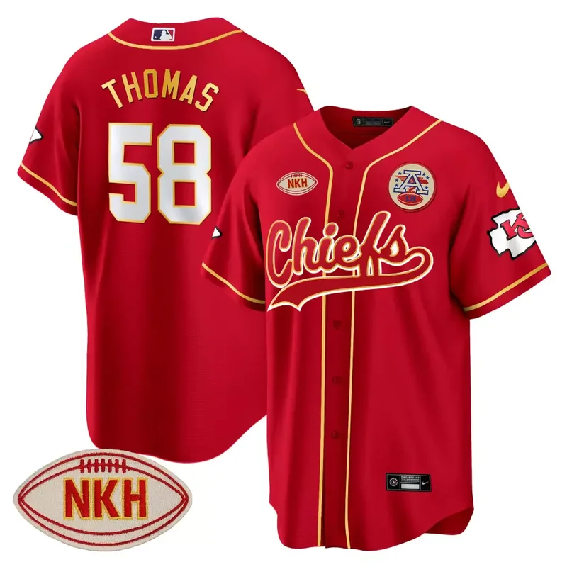 Red Derrick Thomas Chiefs NKH Patch Baseball Jersey All Stitched