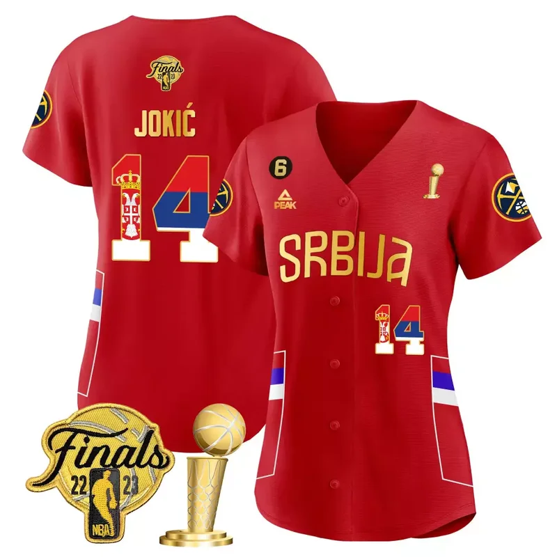 Red Gold Nikola Jokic Denver Nuggets Serbia Flag Finals Champions Cool Base Jersey All Stitched