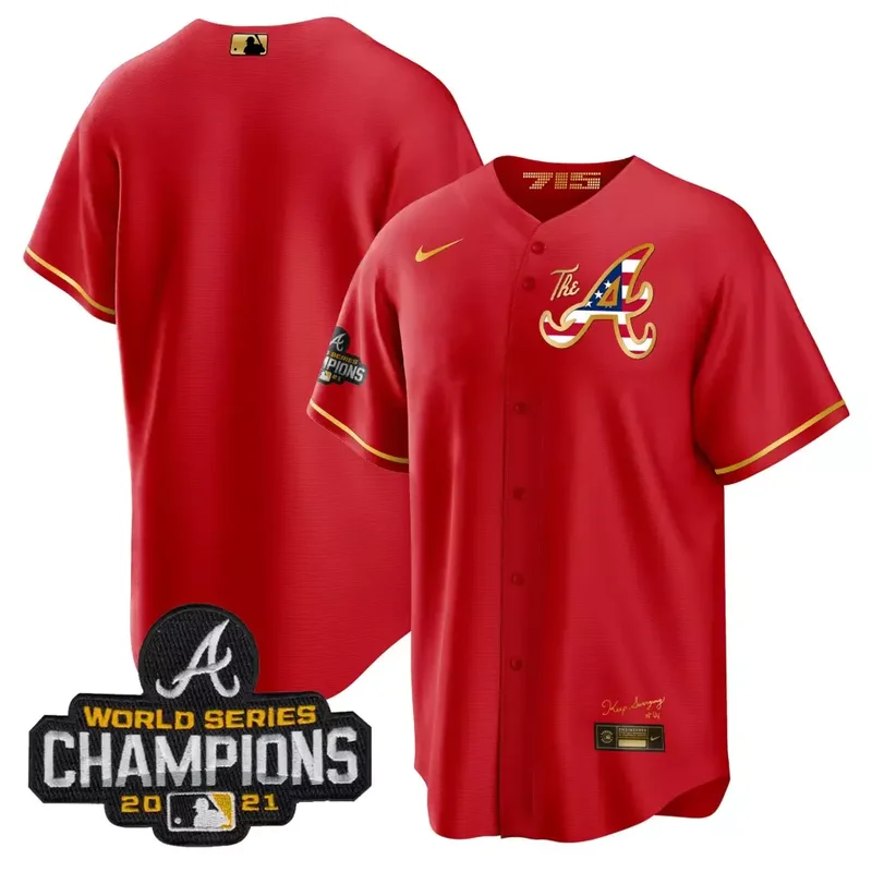 Red Gold Team Atlanta Braves The A Gold Flag Cool Base Jersey All Stitched