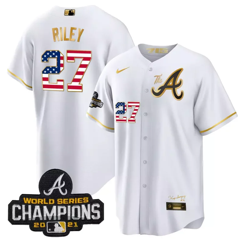 Red Gold Team Atlanta Braves The A Gold Flag Cool Base Jersey All Stitched - Image 4