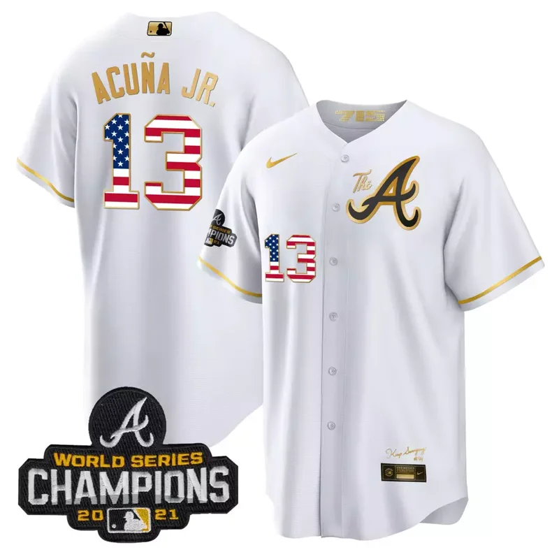 Red Gold Team Atlanta Braves The A Gold Flag Cool Base Jersey All Stitched - Image 2