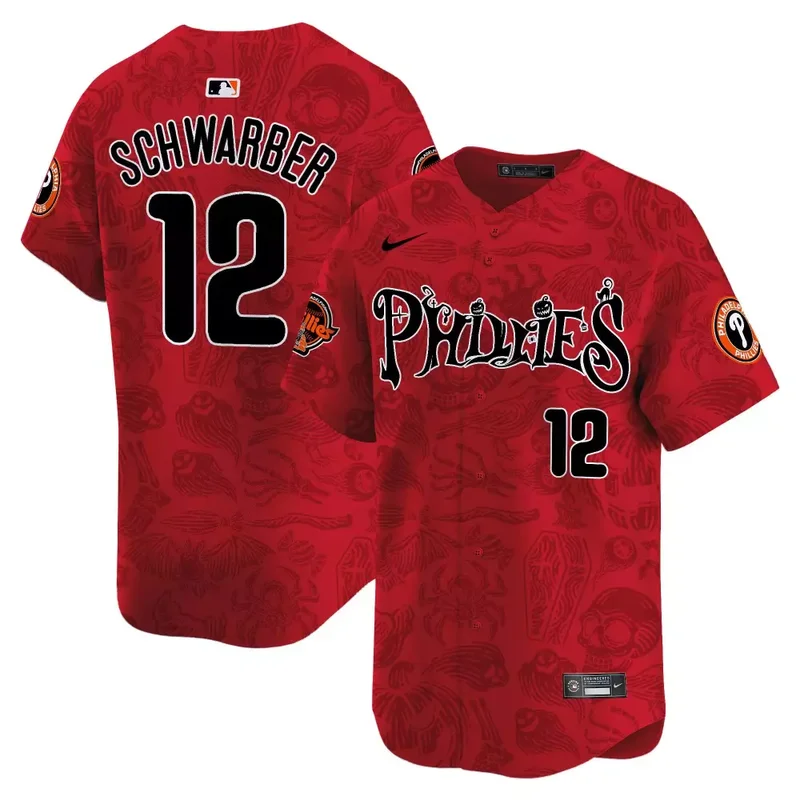 Red Kyle Schwarber Phillies Halloween Vapor Premier Jersey Printed