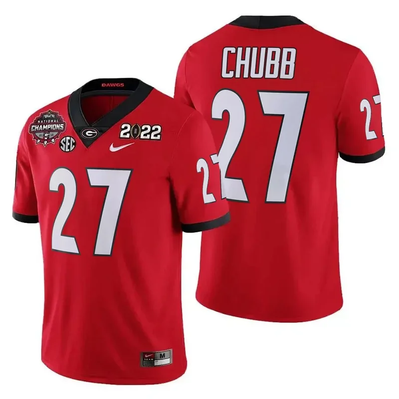 Red Nick Chubb Georgia Bulldogs CFP National Champions Jersey All Stitched