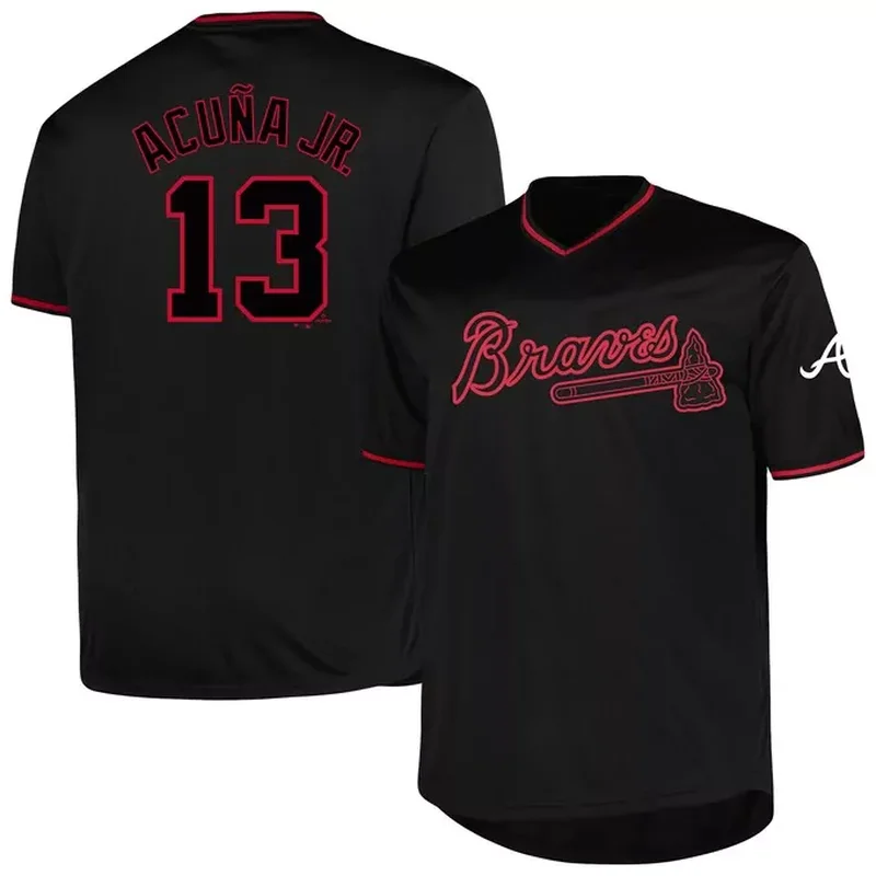 Ronald AcuÃ±a Jr Atlanta Braves Profile Pop Fashion Player Jersey Black