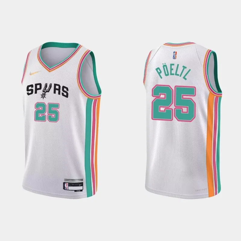 San Antonio Spurs Jakob Poeltl #25 NBA Basketball City White Jersey Spurs Fans