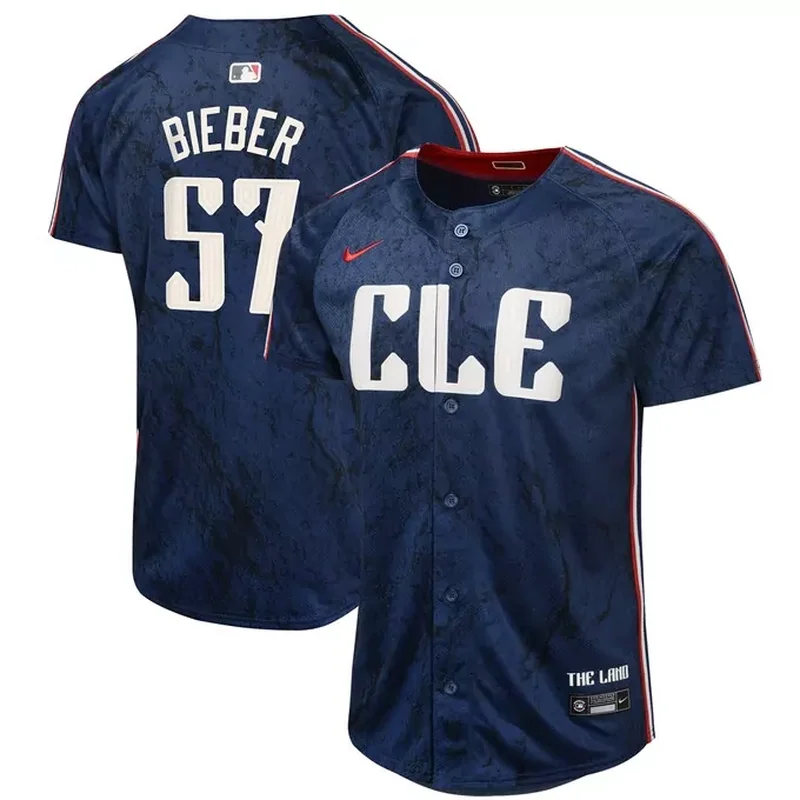 Shane Bieber Cleveland Guardians 2024 City Connect Jersey Navy
