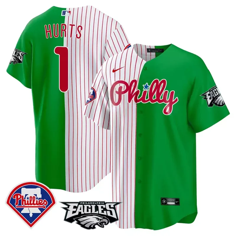 Stripes Green Rhys Hoskins Split Phillies Eagles Cool Base Jersey All Stitched - Image 4