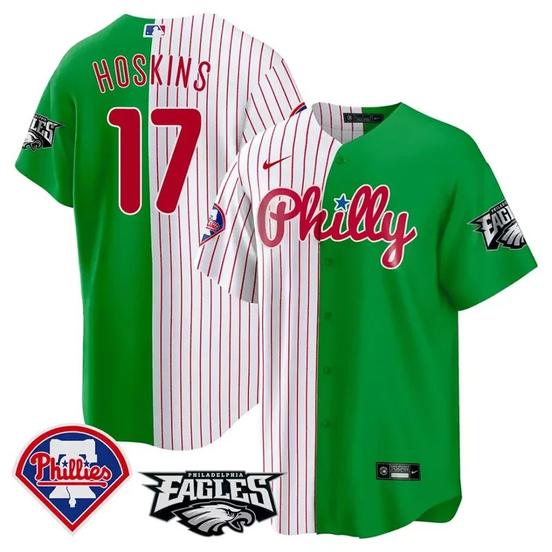Stripes Green Rhys Hoskins Split Phillies Eagles Cool Base Jersey All Stitched