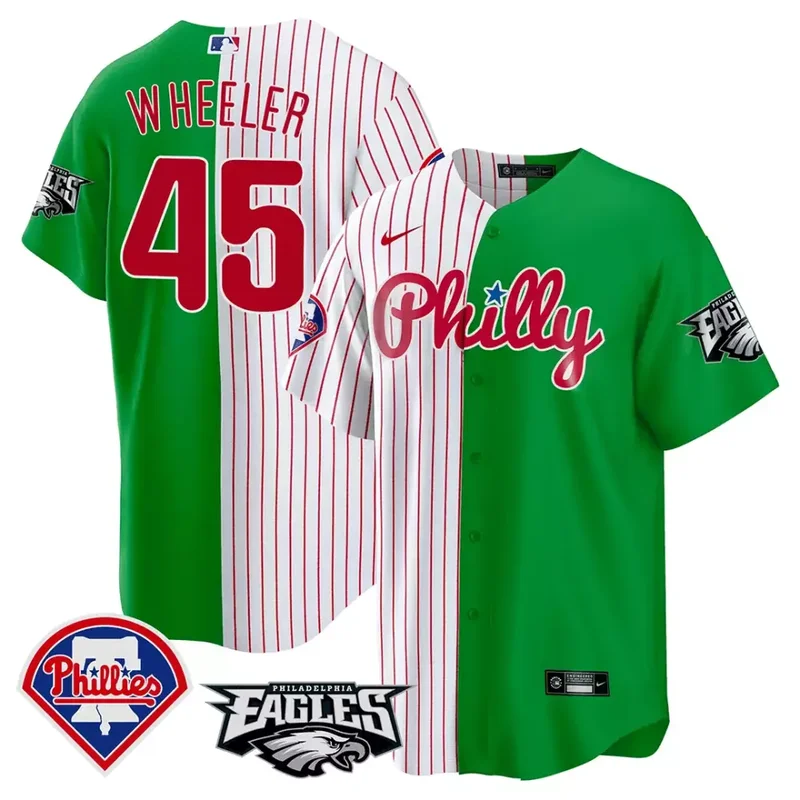 Stripes Green Rhys Hoskins Split Phillies Eagles Cool Base Jersey All Stitched - Image 3