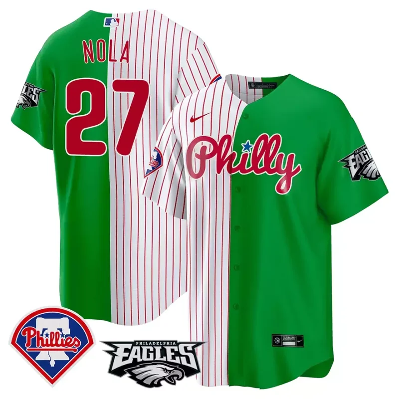 Stripes Green Rhys Hoskins Split Phillies Eagles Cool Base Jersey All Stitched - Image 2