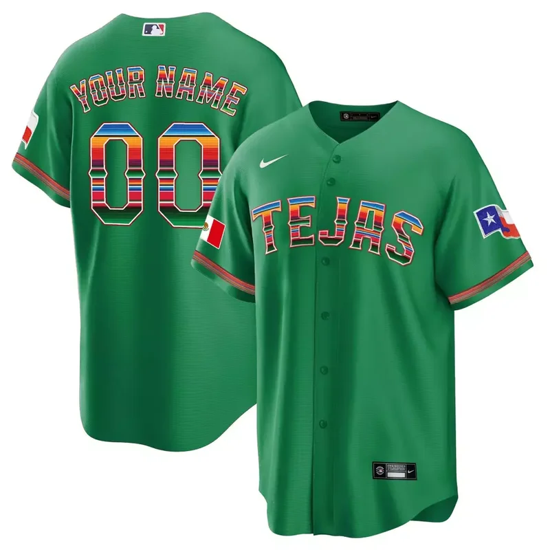 Tejas Black Texas Rangers Mexican Heritage Night Cool Base Custom Jersey All Stitched - Image 4