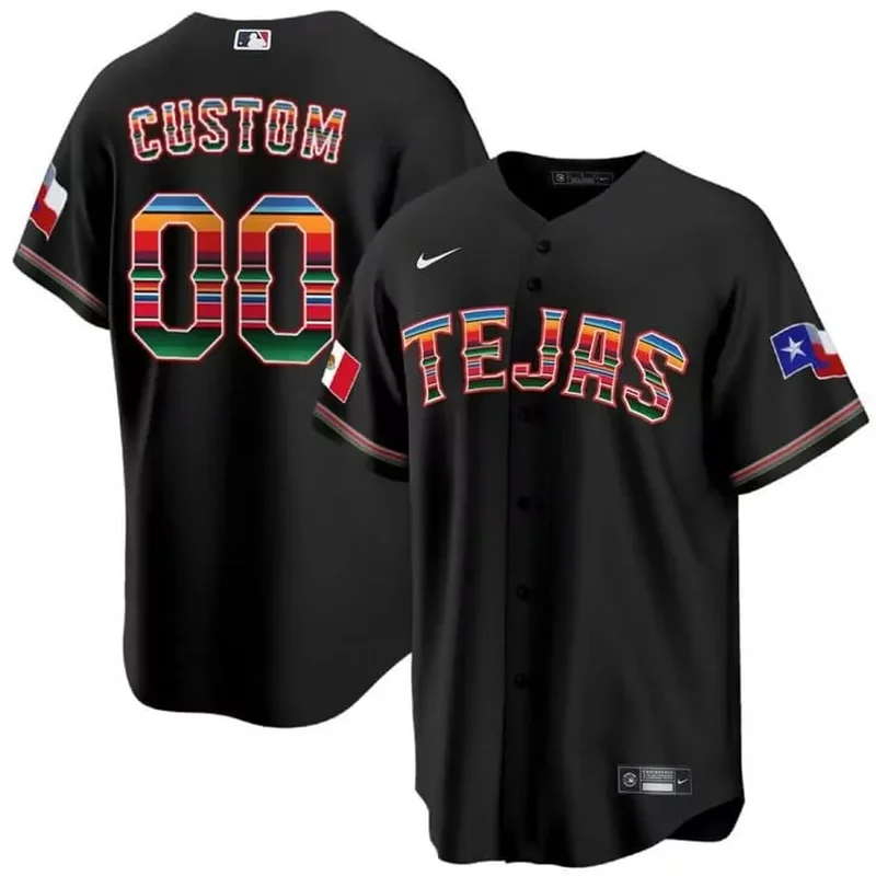 Tejas Black Texas Rangers Mexican Heritage Night Cool Base Custom Jersey All Stitched