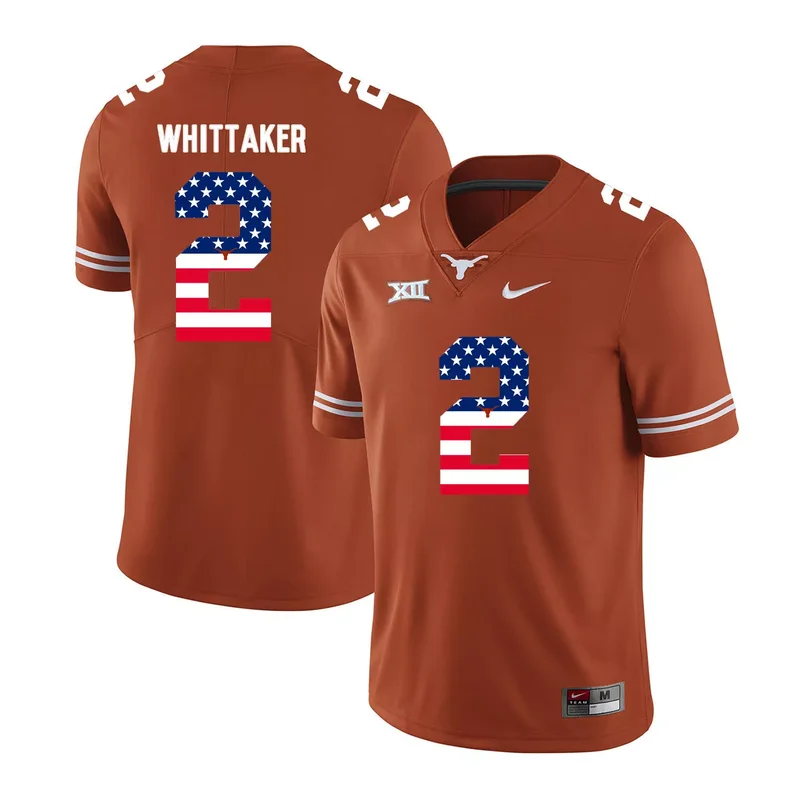 Texas Longhorns 2 Fozzy Whittaker Orange USA Flag College Jersey