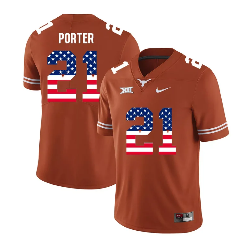 Texas Longhorns 21 Kyle Porter Orange USA Flag College Jersey