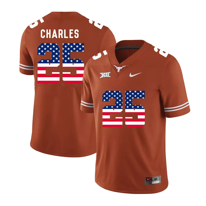 Texas Longhorns 21 Kyle Porter Orange USA Flag College Jersey - Image 4
