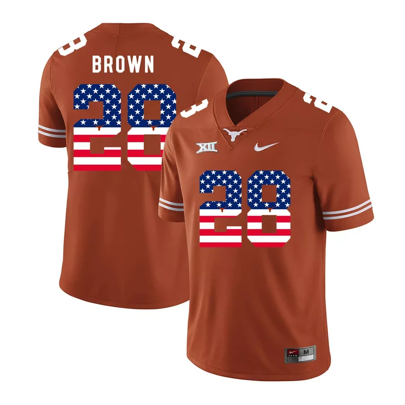 Texas Longhorns 28 Malcolm Brown Orange USA Flag College Jersey