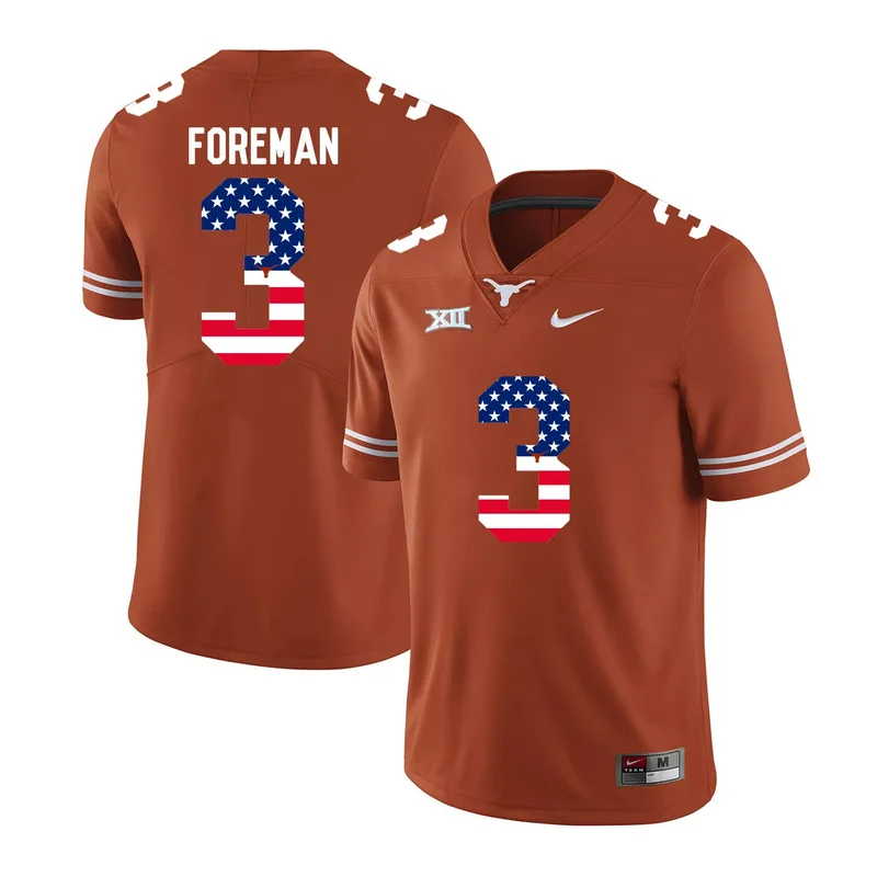Texas Longhorns 28 Malcolm Brown Orange USA Flag College Jersey - Image 2