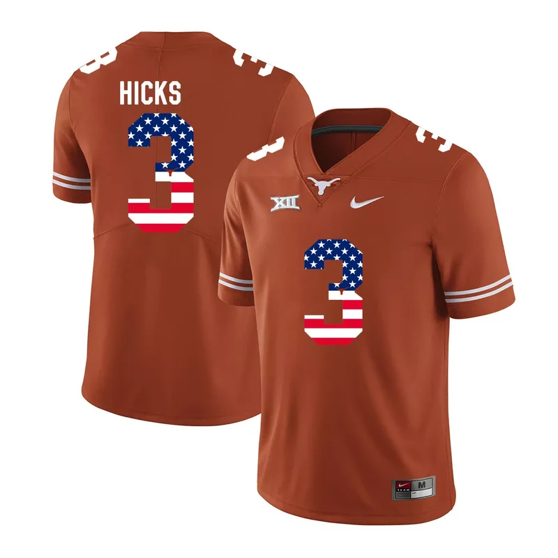 Texas Longhorns 28 Malcolm Brown Orange USA Flag College Jersey - Image 3
