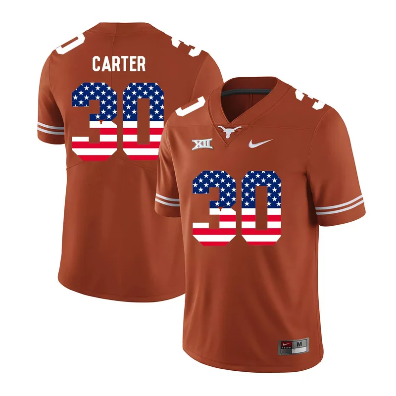 Texas Longhorns 28 Malcolm Brown Orange USA Flag College Jersey - Image 4