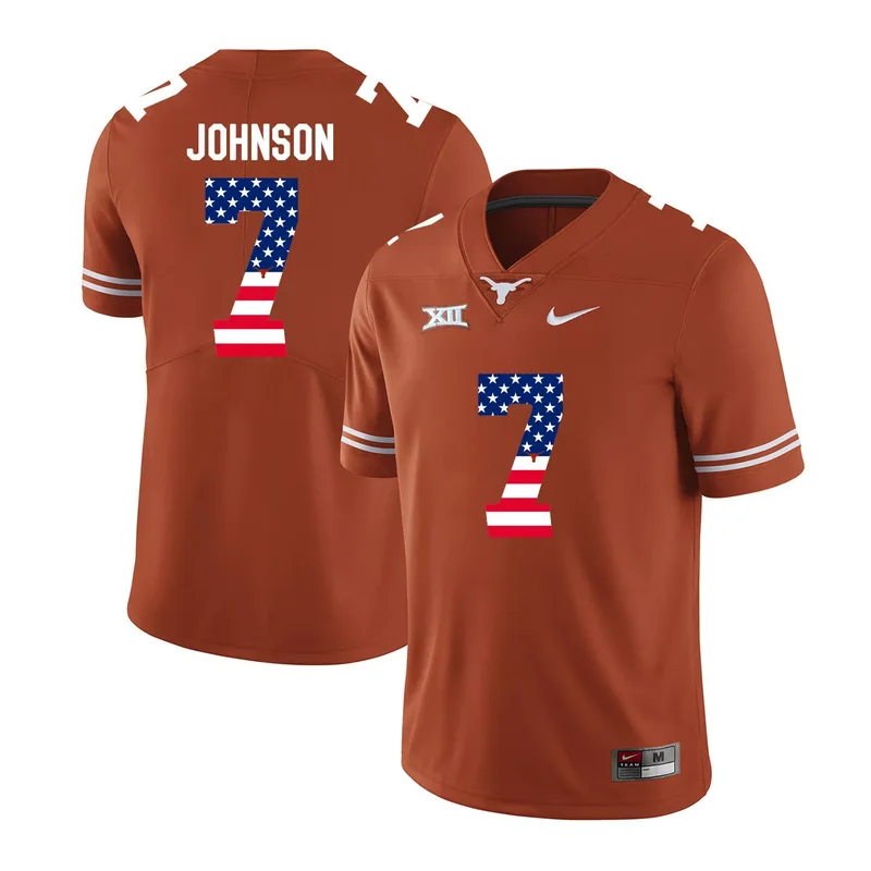 Texas Longhorns 7 Marcus Johnson Orange USA Flag College Jersey
