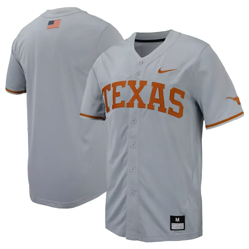 Texas Longhorns Full-button Baseball Jersey - Gray