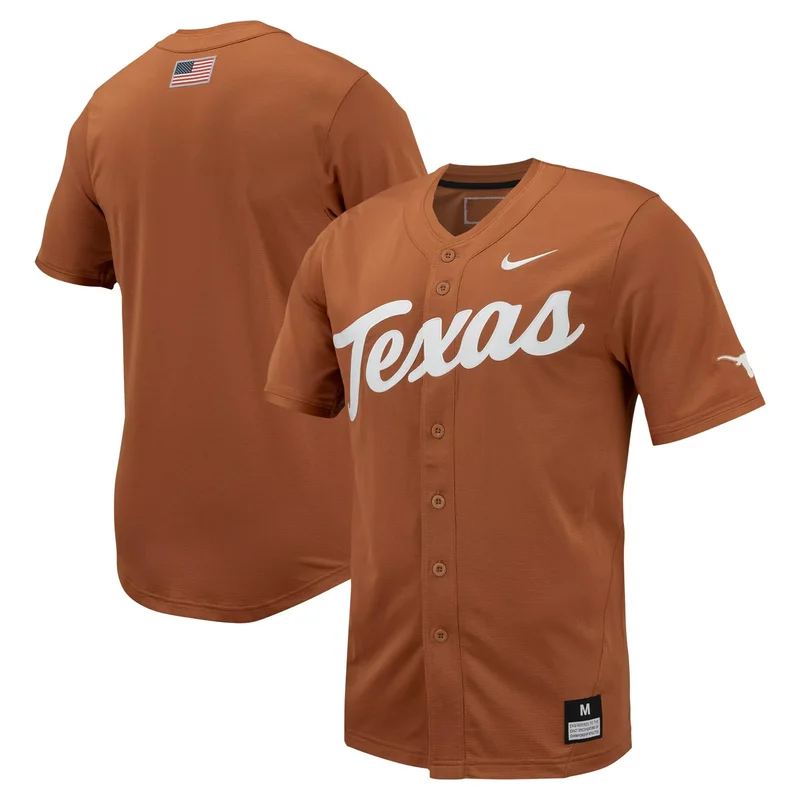 Texas Longhorns Full-button Baseball Jersey - Gray - Image 2