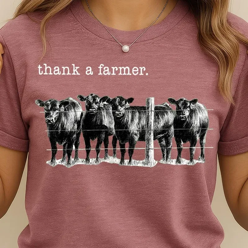 Thank A Farmer Farm Lovers Cow Swetshirt T-Shirt Hoodie Sweater Vintage Western Wear Animal