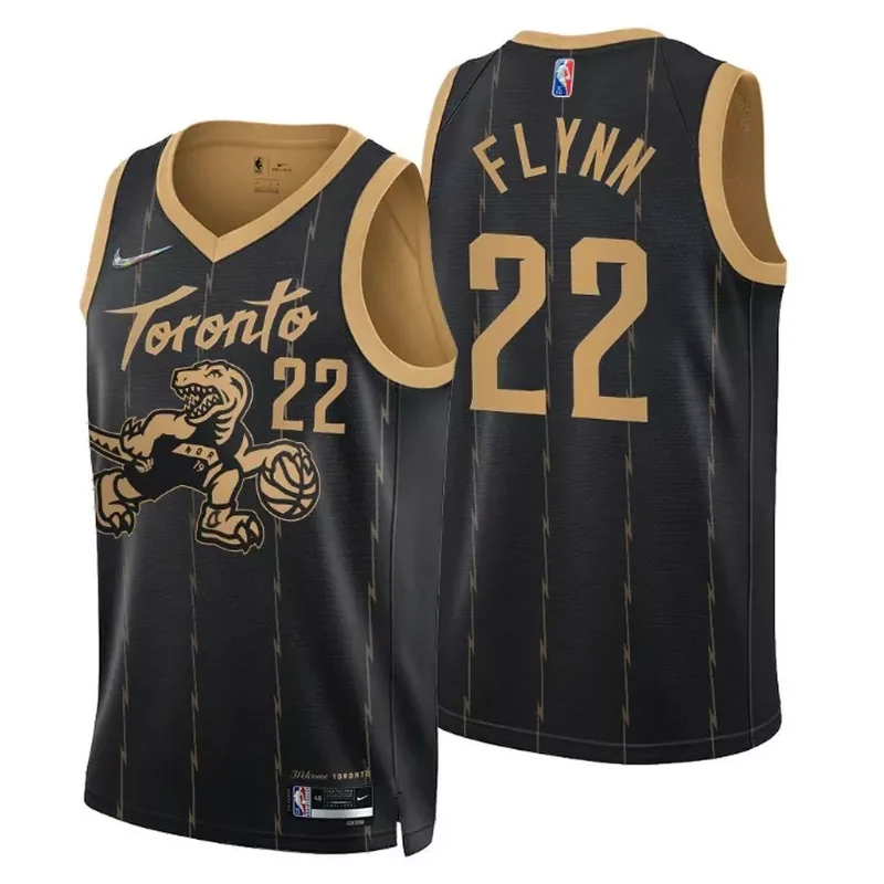 Toronto Raptors Malachi Flynn 22 NBA Basketball Team City Black Jersey Raptors Fans