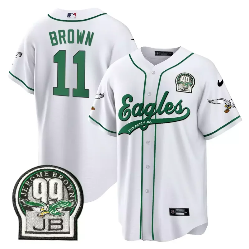 White Brian Dawkins Eagles Jerome Brown Retired Patch Kelly Green Baseball Jersey All Stitched - Image 2