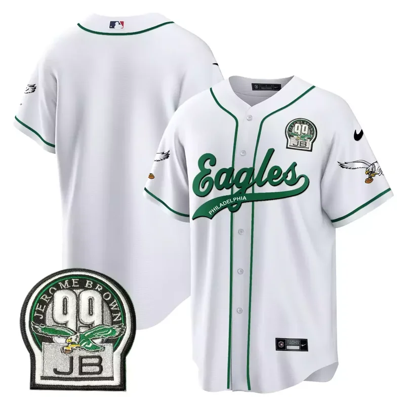 White Brian Dawkins Eagles Jerome Brown Retired Patch Kelly Green Baseball Jersey All Stitched - Image 5