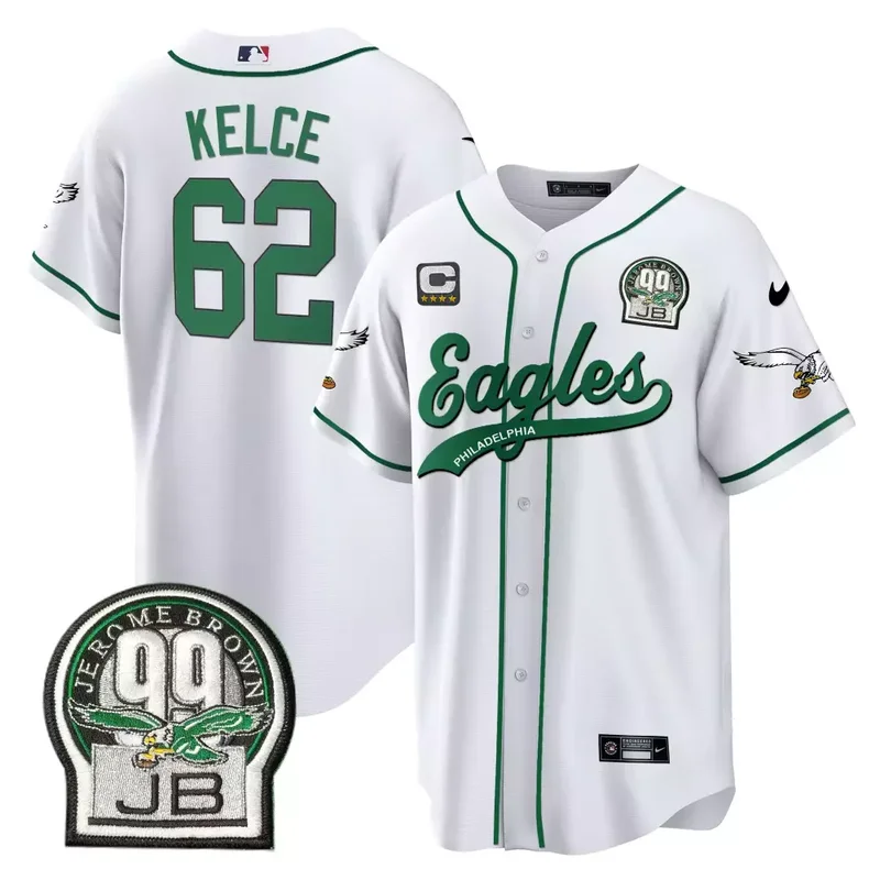 White Brian Dawkins Eagles Jerome Brown Retired Patch Kelly Green Baseball Jersey All Stitched - Image 3