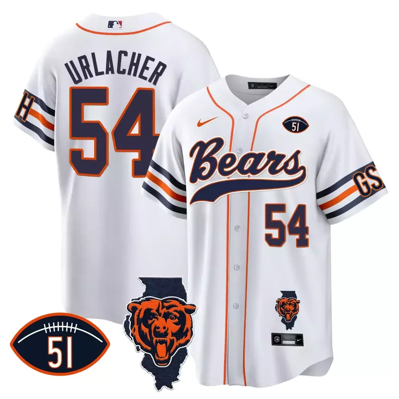 White Brian Urlacher Bears Illinois Patch Baseball Jersey All Stitched
