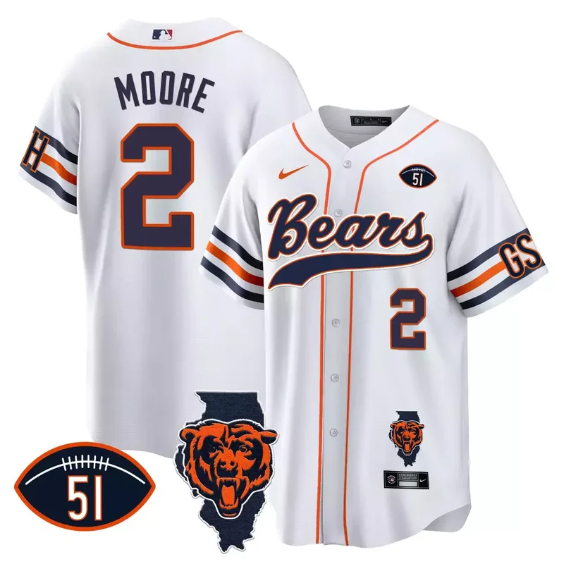 White Brian Urlacher Bears Illinois Patch Baseball Jersey All Stitched - Image 2