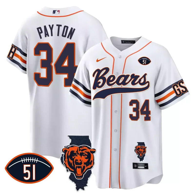 White Brian Urlacher Bears Illinois Patch Baseball Jersey All Stitched - Image 4