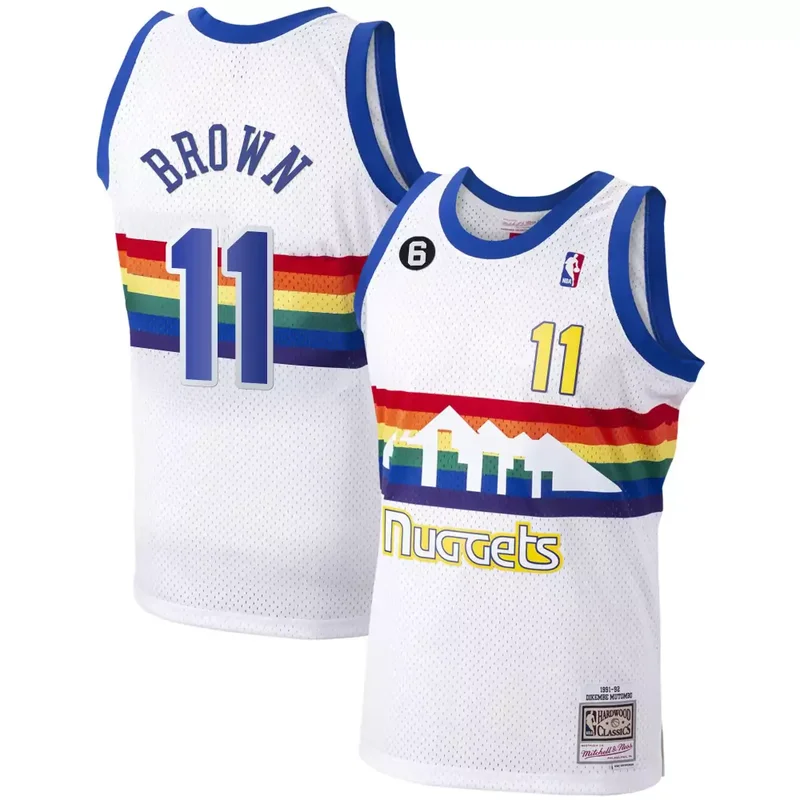 White Classic Bruce Brown Denver Nuggets 6 Patch Collection Jersey All Stitched