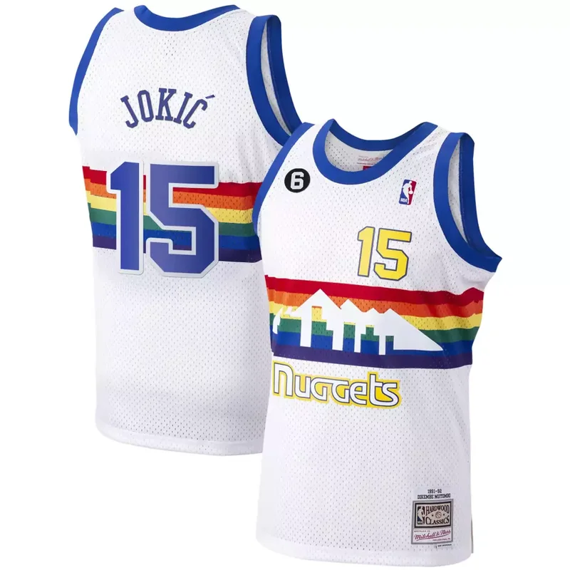 White Classic Nikola Jokic Denver Nuggets 6 Patch Collection Jersey All Stitched