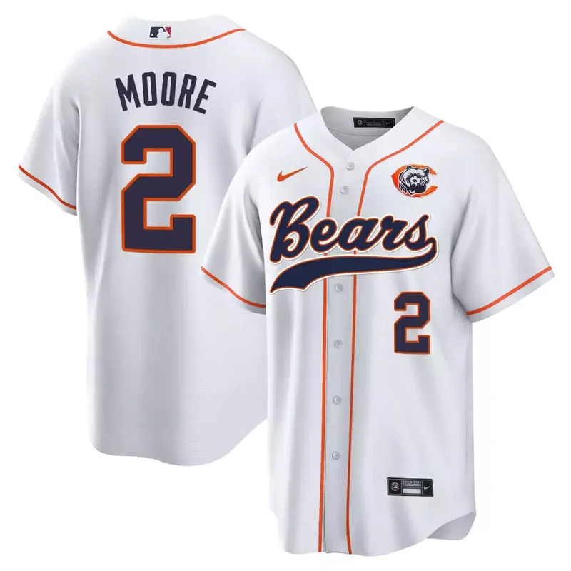 White D J Moore Bears Throwback Baseball Jersey All Stitched