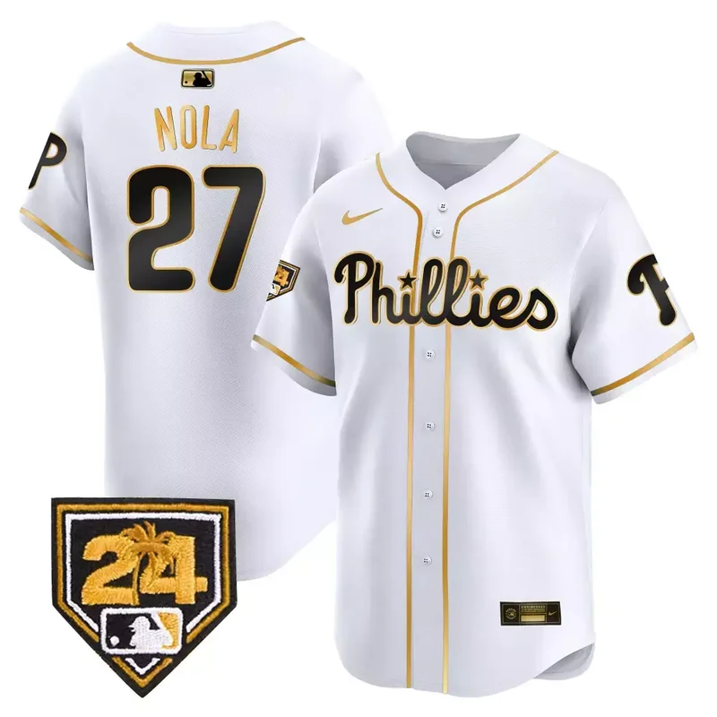 White Gold Aaron Nola Phillies 2024 Spring Training Patch Vapor Premier Limited Jersey All Stitched