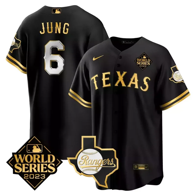 White Gold Josh Jung Texas Rangers 2023 World Series Texas State Patch Gold Jersey All Stitched - Image 4