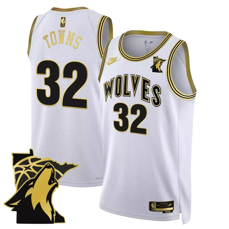 White Gold Karl Anthony Towns Minnesota Timberwolves Swingman Jersey V2 Minnesota Patch All Stitched