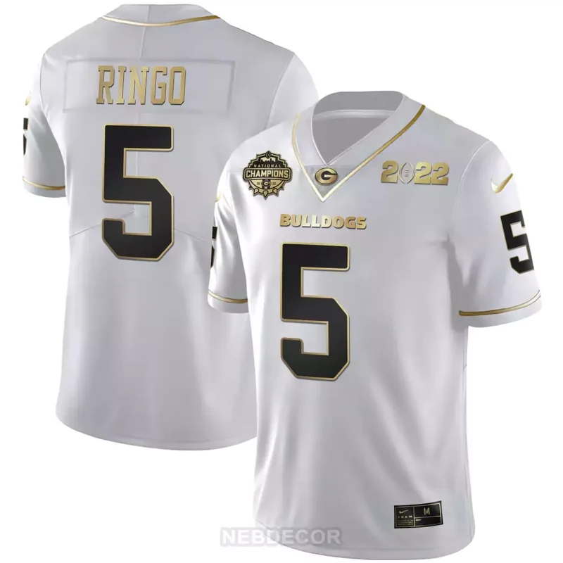 White Gold Kelee Ringo Georgia Bulldogs CFP National Champions Jersey All Stitched