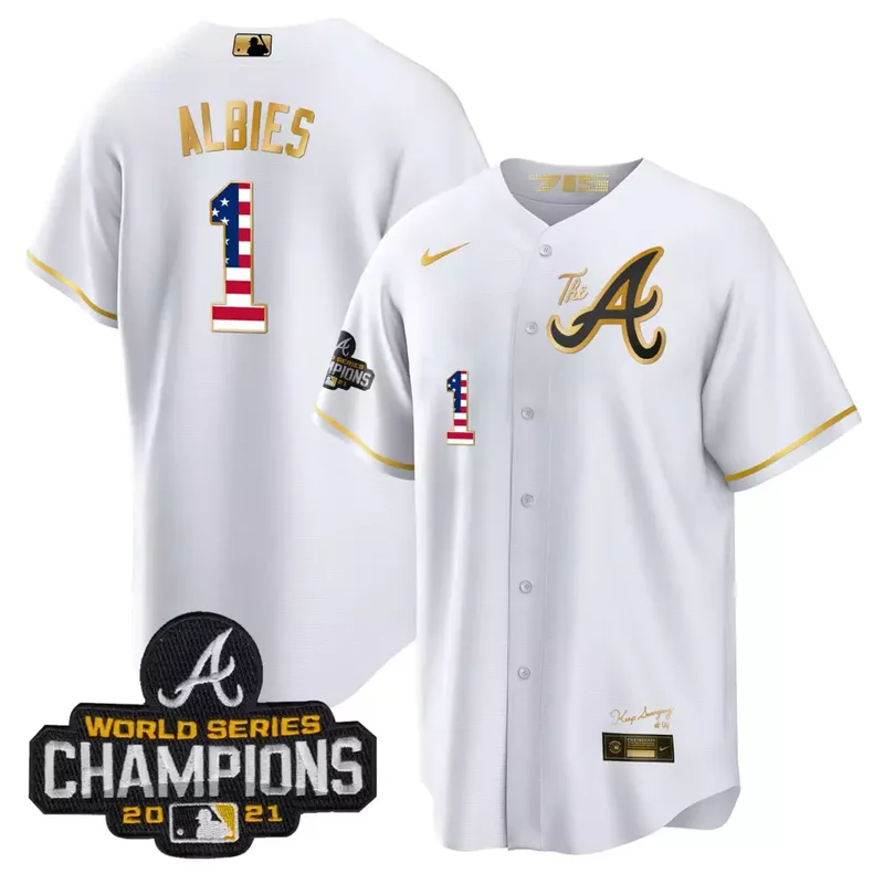White Gold Matt Olson Atlanta Braves The A Gold Flag Cool Base Jersey All Stitched - Image 2