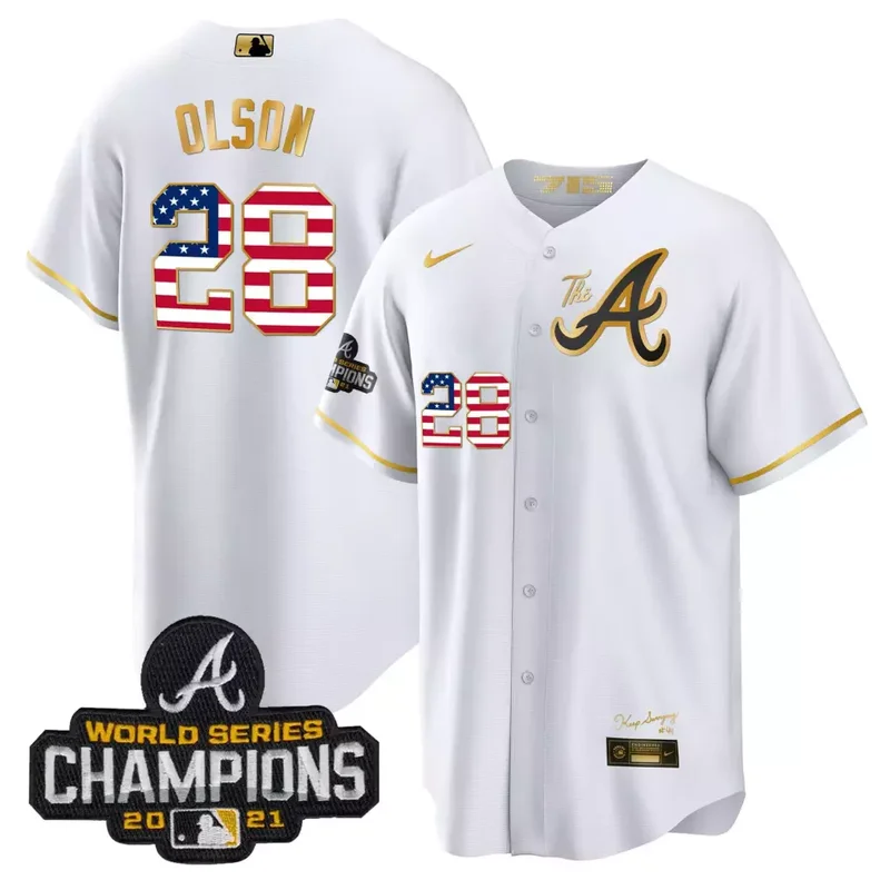 White Gold Matt Olson Atlanta Braves The A Gold Flag Cool Base Jersey All Stitched
